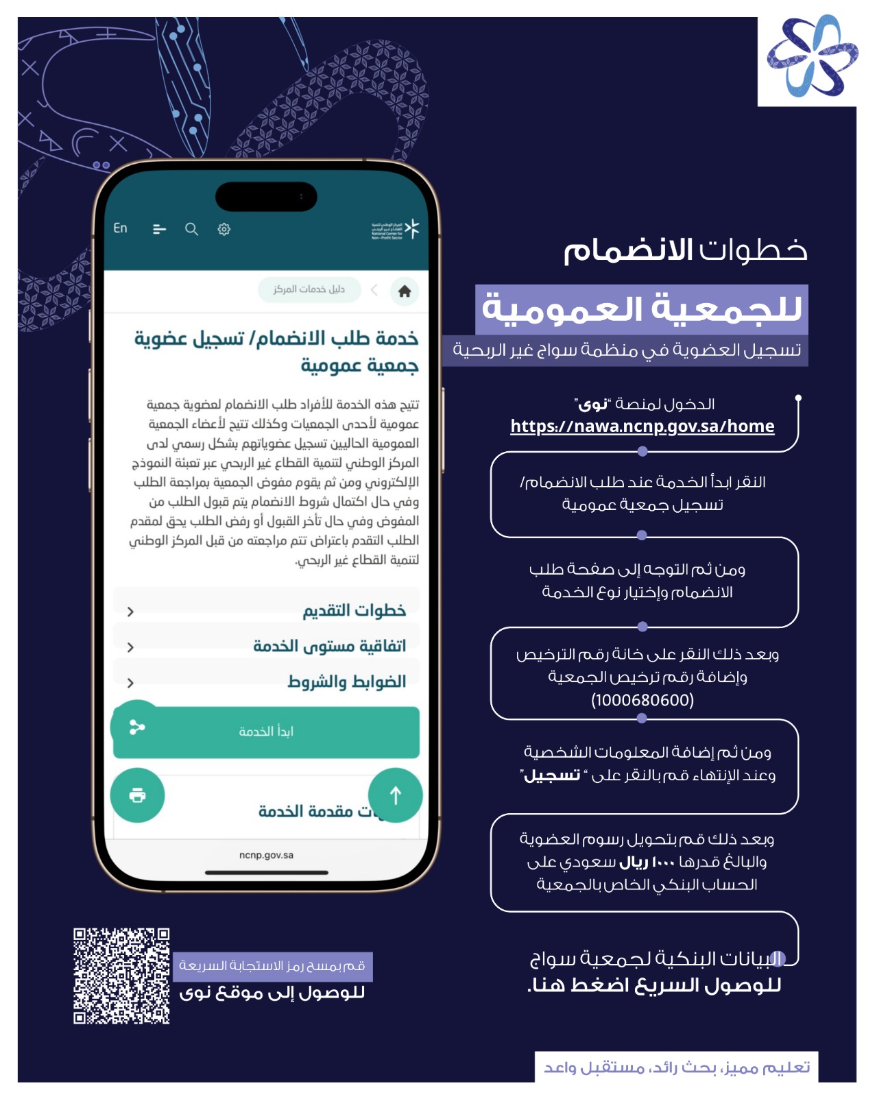 صورة الجوال من دليل الانضمام: خدمة طلب الانضمام وتسجيل عضوية جمعية عمومية